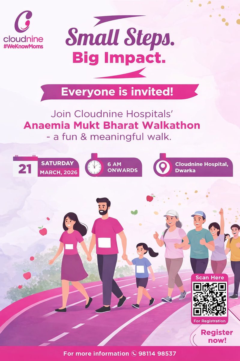 vikramgag's tweet photo. "Together for Awareness" Event!

"Walk free, test free, fight anemia together! Register today for Cloudnine's big-impact event on March 21. #AnemiaMuktBharat" https://t.co/eFgludr4RE