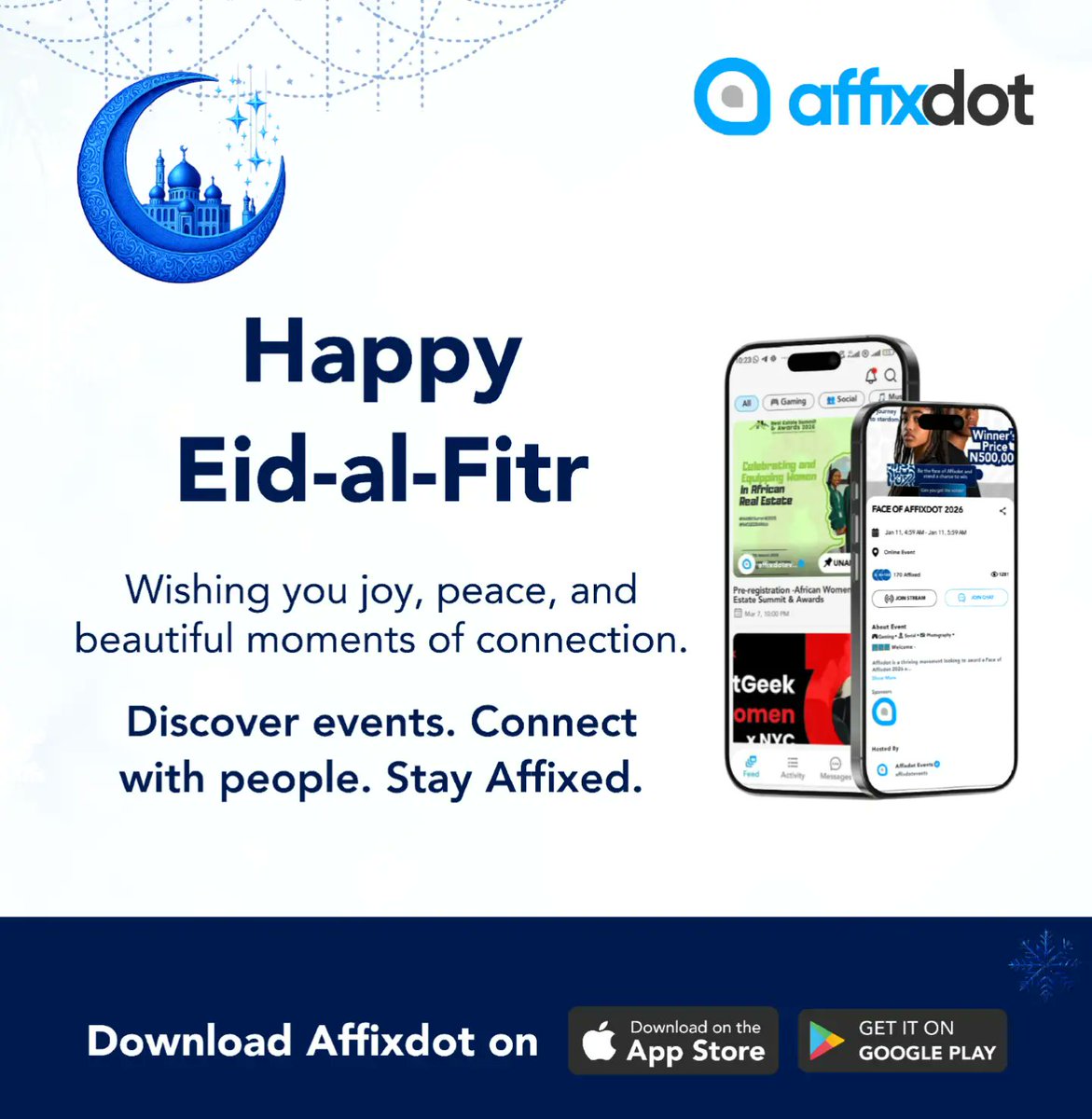 affixdot's tweet photo. Celebrating the joy and connection that comes with Eid al-Fitr. 🌙✨

May this season bring you peace, laughter, and beautiful moments with the people who matter most. And if you’re looking for events and communities to celebrate with, Affixdot is where the connections happen. 🤝📱

#EidMubarak #EidAlFitr #StayAffixed #CommunityMoments #CelebrateTogether