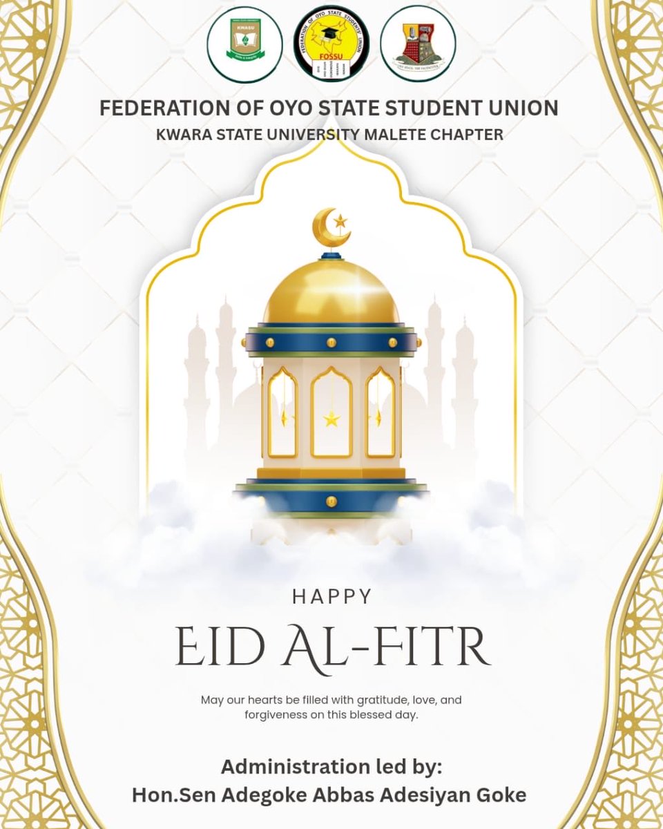 fossukwasu's tweet photo. 🌙✨ Eid Mubarak to All FOSSUITES! 

The entire association extends warm and heartfelt greetings to all FOSSUITES on the joyous occasion of Eid.

May this blessed celebration bring peace, happiness, May your sacrifices be accepted.

Eid Mubarak! 🕌💫 https://t.co/Wq5v0DiJqc