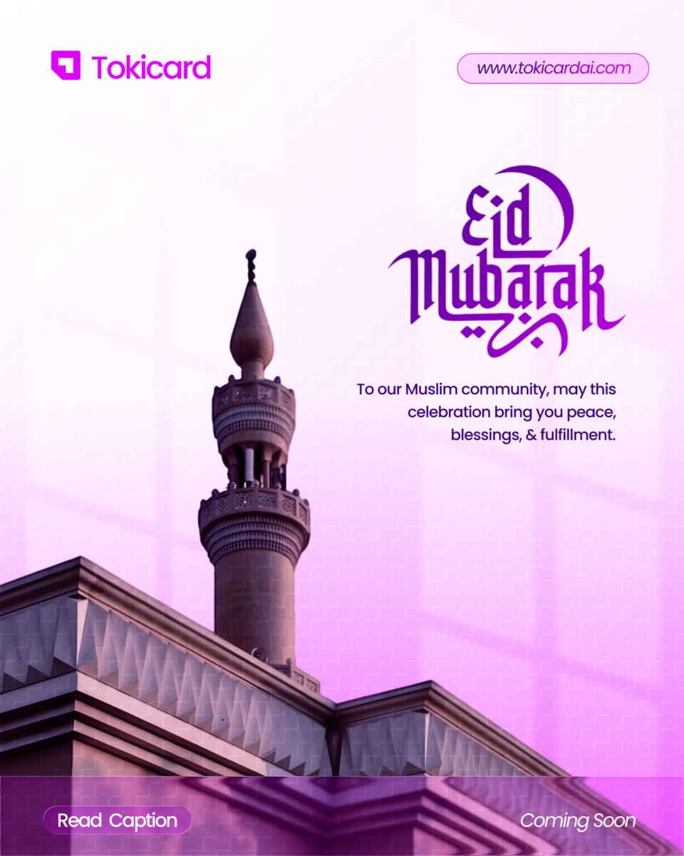 tokicardAI's tweet photo. Eid Mubarak to our community.

Today is about family, generosity, and showing up for each other.

Wherever you are, and however you’re celebrating we hope it’s filled with joy, laughter, and meaningful moments. https://t.co/Ma2EXBLLtr