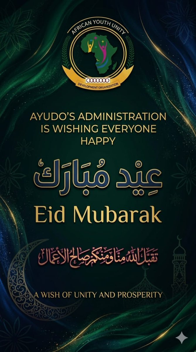 KabengeDisan's tweet photo. This blessed occasion of Eid al-Fitr, AYUDO celebrates with Muslim brothers and sisters across Africa&amp;the world.This day brings us peace,joy,&amp; endless blessings.🤍Let us continue to spread love, unity, &amp; compassion in our communities,&amp;always.Together,we rise,together we shine.🌍 https://t.co/8L0mxXwKUV