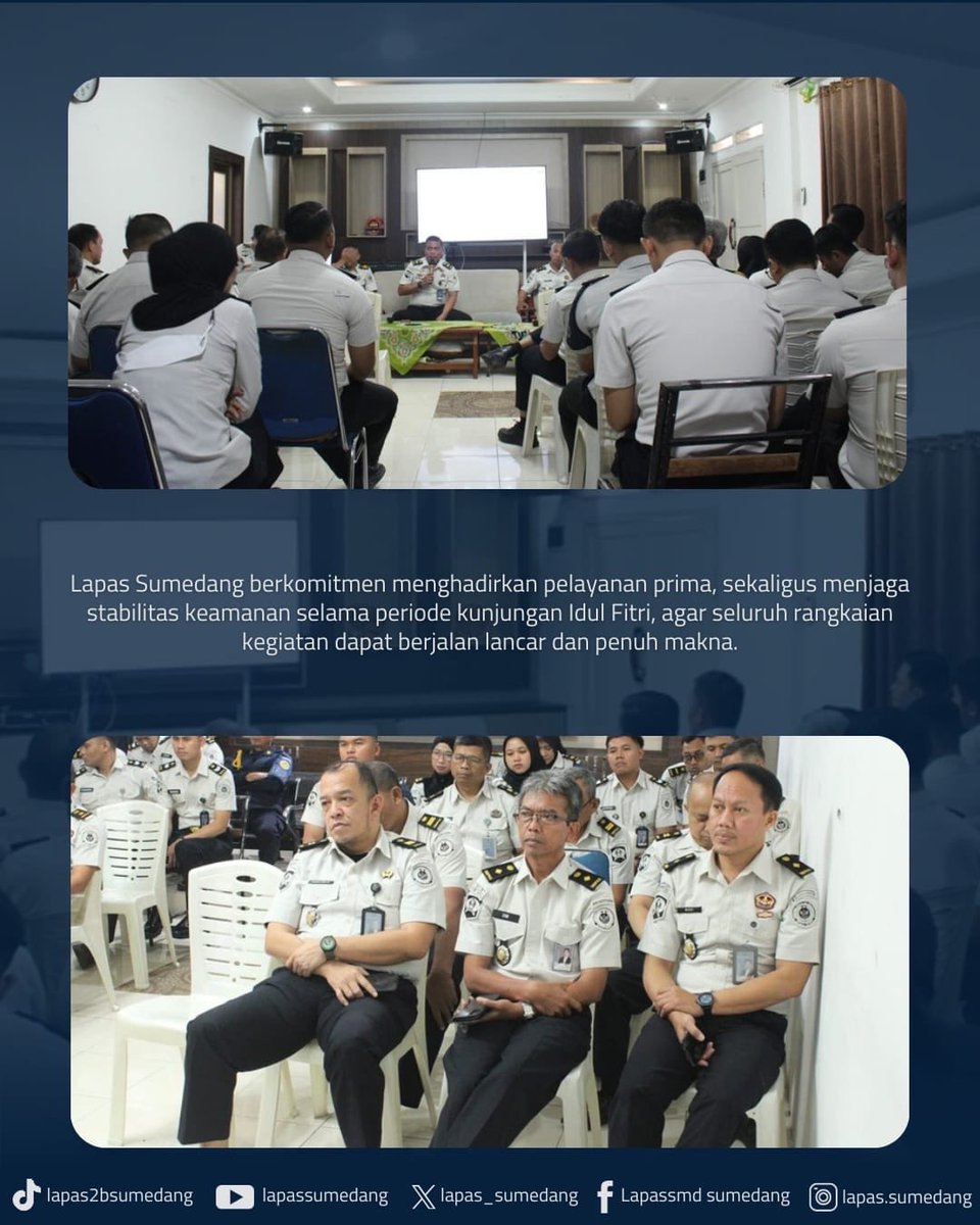 lapas_sumedang's tweet image. Satukan Persepsi Jelang Lebaran, Lapas Sumedang Matangkan Layanan dan Pengamanan Kunjungan Idul Fitri

#kemenimipas
#guardandguide
#ditjenpas
#kanwilditjenpasjabar
#lapassumedang
#pemasyarakatan