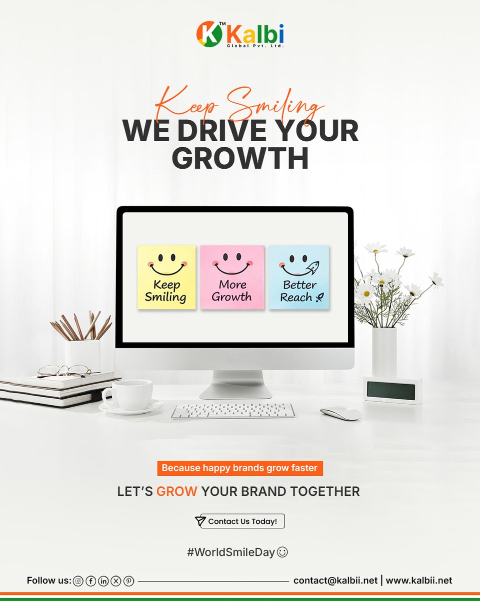 Kalbiiglobal's tweet image. Keep smiling 😊
Because happy brands grow faster 🚀

With Kalbii Global Pvt. Ltd. —

📈 More growth
🌍 Better reach

Let’s grow together.

#WorldSmileDay #KalbiiGlobal #BusinessGrowth