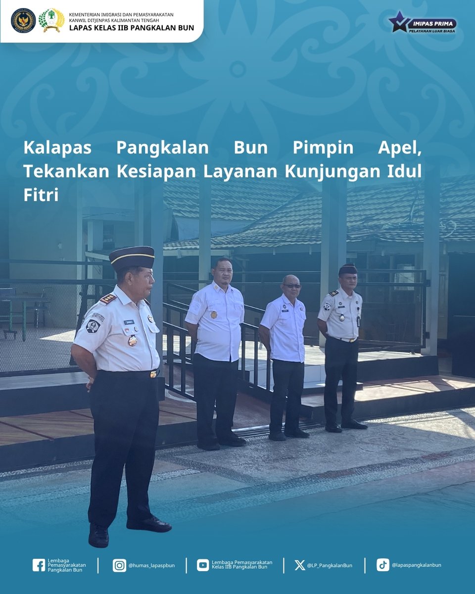 LP_PangkalanBun's tweet image. Kalapas Pangkalan Bun Pimpin Apel, Tekankan Kesiapan Layanan Kunjungan Idul Fitri

Humas Lapas Pangkalan Bun
#kemenimipas
#Ditjenpas
#pemasyarakatan
#guardandguide
#DitjenpasKalteng
#IPutuMurdiana
#infoimipas
#lapaspangkalanbun
#dawai