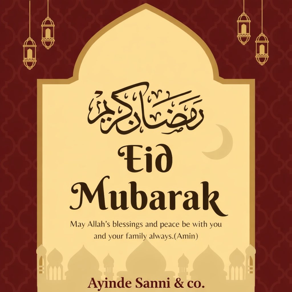 AscLegal1's tweet photo. Eid Mubarak!

We extend our warmest wishes to you and your loved ones. May this joyous occasion bring peace and prosperity to your hearts and homes.(Amin)

Ayinde Sanni &amp; Co. https://t.co/eYPFD8pNKY