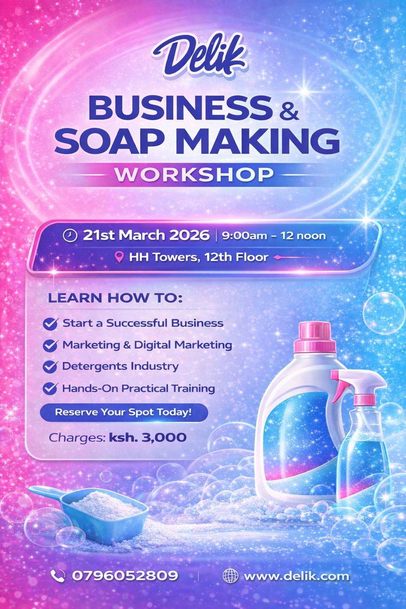 delikhome's tweet photo. Another Business and Soap Making workshop.
Sign 🪧 up ⬆️ now a few slots remaining.

☎️ 0796052809 

#soapmaking #detergents #delik #delikhome #masterclass https://t.co/bXfQ5FUbEf