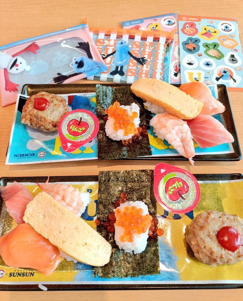 3ichi3ichi's tweet photo. 今日はお休みで
スシロー🍣スンスン第2弾へ
コラボもの大好き😽()

ハンバーグ込みの
セット含め　３つ注文〰️🫣

肉汁ジューシー✨美味しい
脚みたいなシャリ２貫に
乗ってたよ！！👀 https://t.co/12AstUOLbP