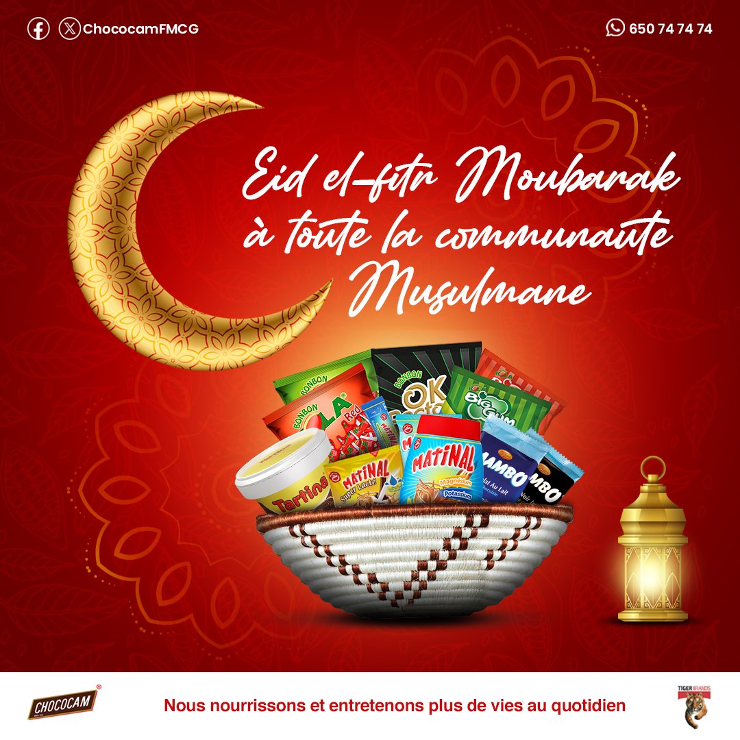 À l’occasion de l’Eid el-Fitr, nous souhaitons à toute la communauté musulmane une célébration empreinte de paix, de générosité et de moments précieux partagés en famille.🌙 🎊

#EidMoubarak #Chococam #VivreEnsemble #Cameroun