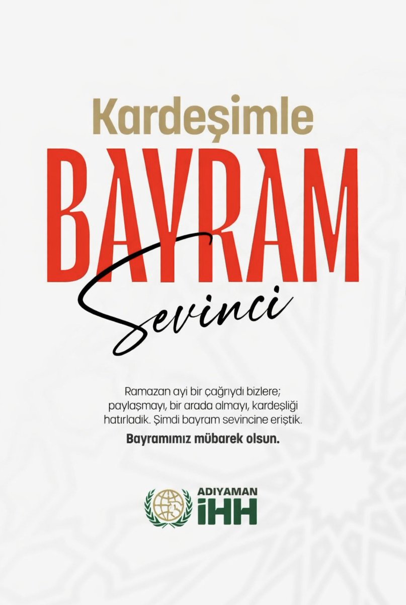 Ramazan ayı bir çağrıydı bizlere; paylaşmayı bir arada olmayı, kardeşliği hatırladık. Şimdi bayram sevincine eriştik.

Bayramımız mübarek olsun.