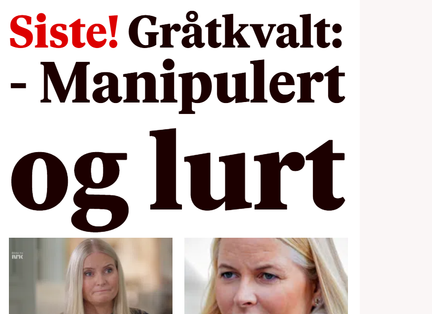 Jeg visste det. Det er ingenting å hente på at Mette-Marit skal "forklare seg". Hun setter seg ned og griner i håp om å manipulere dem som ser på. Hva skal vi med det? Det vi trenger, er at hun ikke blir dronning. Det holder å se på den sønnen hun har oppdratt for.