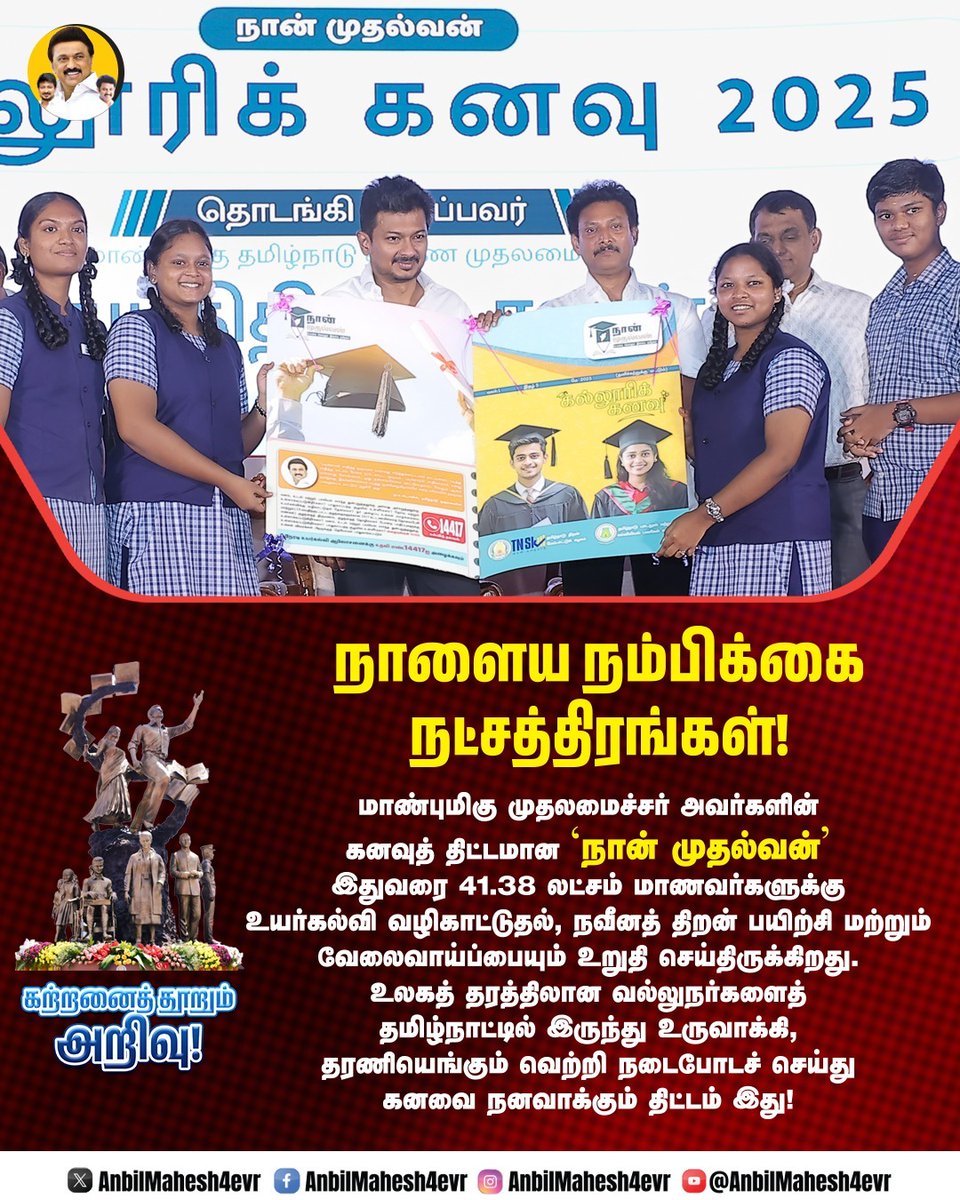 AnbilMahesh4evr's tweet image. நாளைய நம்பிக்கை நட்சத்திரங்கள்!

#கல்வியில்_சிறந்த_தமிழ்நாடு #DMK4TN #TNEducation #TNSchools #DravidianModel #MKStalin #UdhayanidhiStalin #AnbilMaheshPoyyamozhi #AnbilMaheshForever
@mkstalin @Udhaystalin @Anbil_Mahesh @DMKITwing @DMK4TN @DMK_Updates