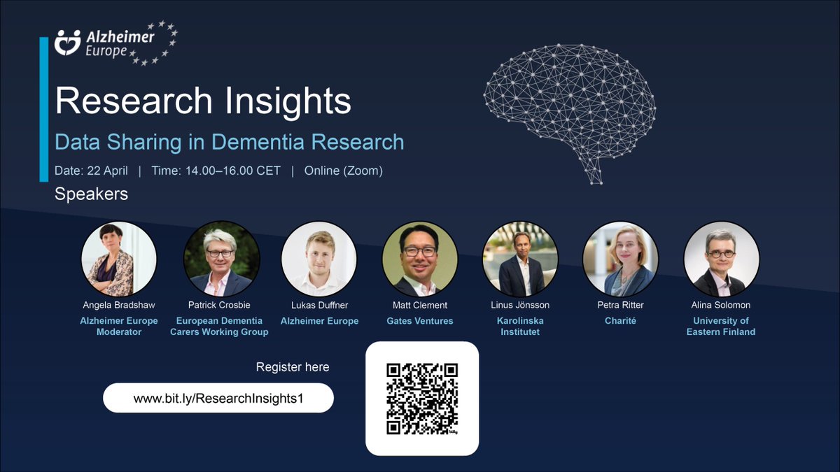 AD_RIDDLE's tweet photo. 📣We’re pleased to see our partner Alzheimer Europe launching its new 𝗥𝗲𝘀𝗲𝗮𝗿𝗰𝗵 𝗜𝗻𝘀𝗶𝗴𝗵𝘁𝘀 webinar series!

The 1st session will focus on data sharing in dementia research. @AD_RIDDLE will be represented by Alina Solomon.

https://t.co/gK8QzBY2gX

#BrainAwarenessWeek https://t.co/o38oPC3QFa