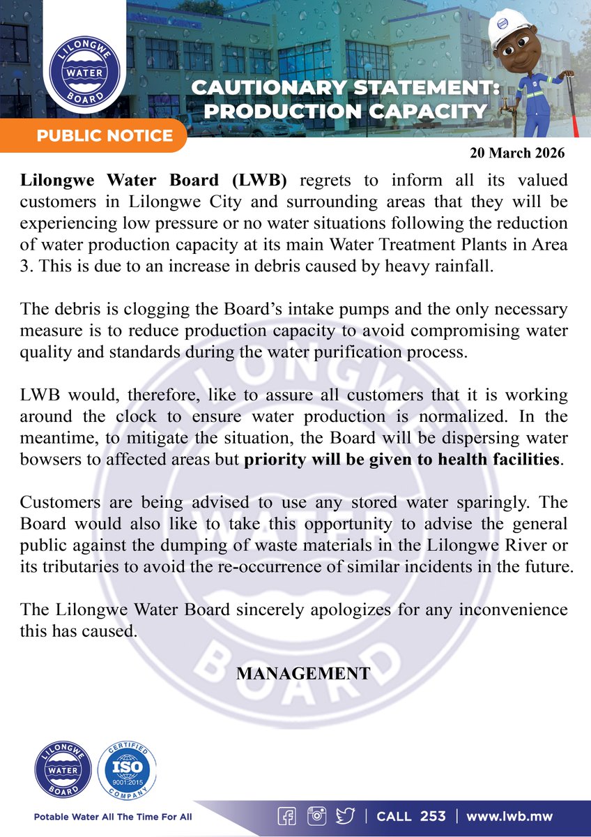 Lilongwe Water Board tweet media
