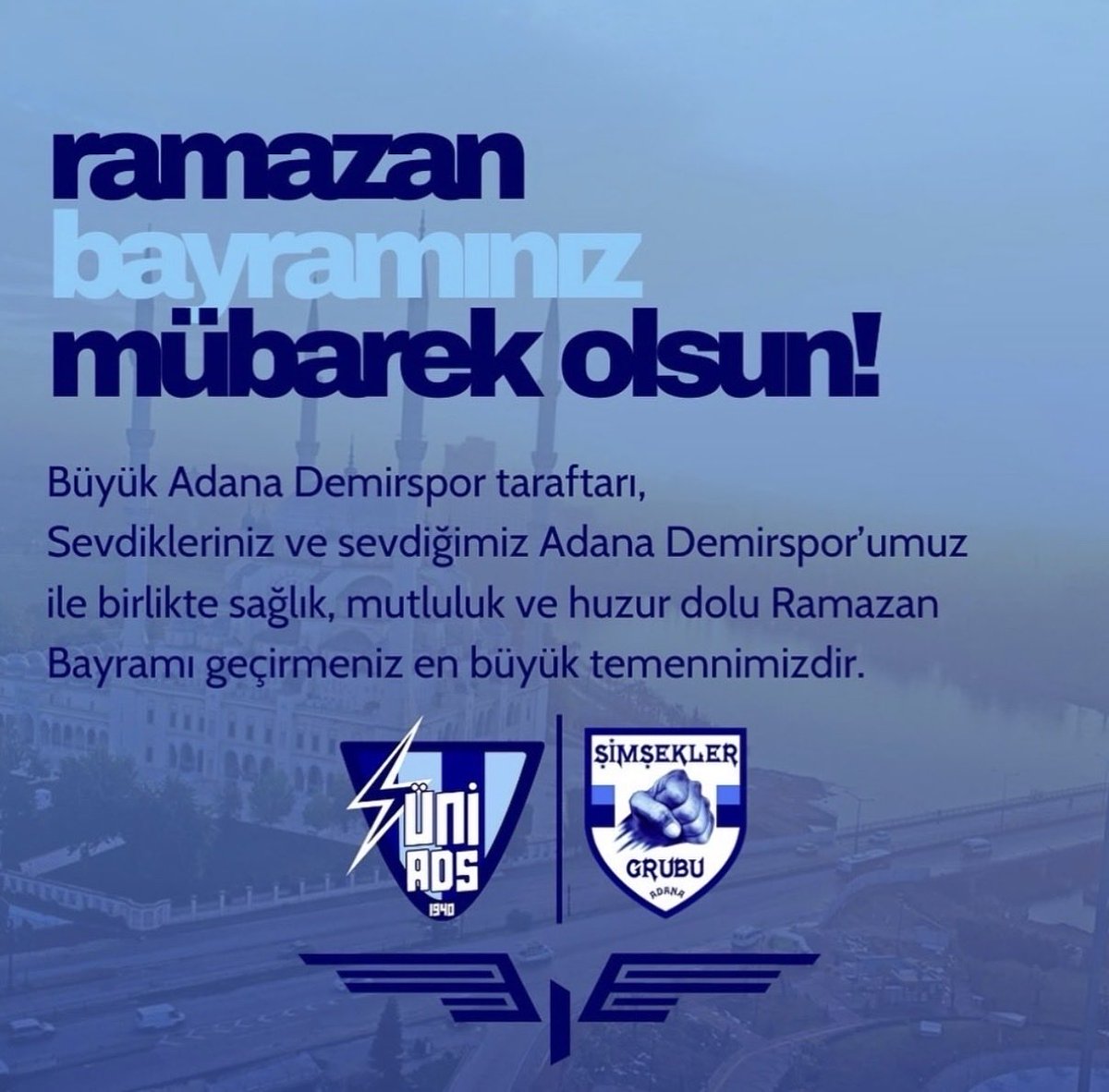 Tüm taraftarlarımızın ve İslam aleminin #RamazanBayramı mübarek olsun!

#ÜniAdanaDemir | #ŞimşeklerGrubu
