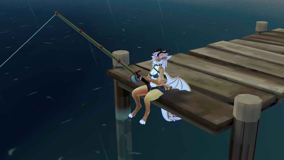 LoveBeingFilled's tweet photo. Played the new VR fishing game for the first time!! This is my first large catch! I was proud are you? 👉👈 #VRChat_world紹介 #vrc https://t.co/2ZS3O5R8SR