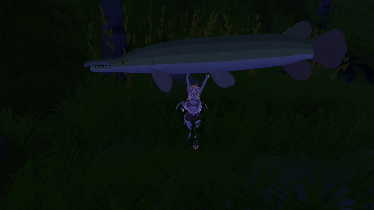 LoveBeingFilled's tweet photo. Played the new VR fishing game for the first time!! This is my first large catch! I was proud are you? 👉👈 #VRChat_world紹介 #vrc https://t.co/2ZS3O5R8SR