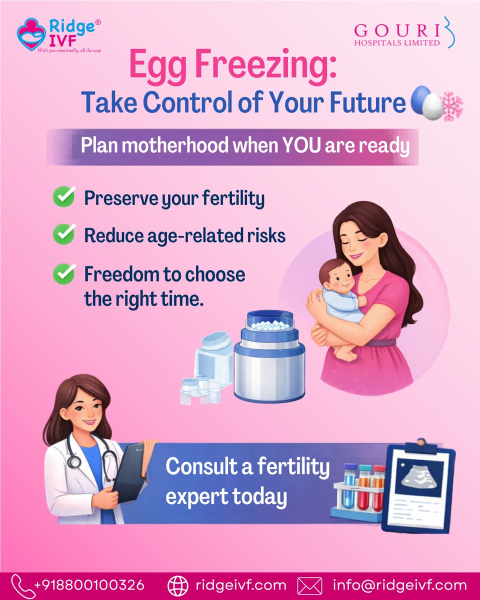 RidgeIvf's tweet photo. Egg freezing empowers women to plan motherhood on their own terms. Preserve fertility, reduce risks &amp; secure your future.

Consult a fertility expert today.

#EggFreezing #WomensHealth #Fertility #ridgeivf https://t.co/s1zqoNdnH5