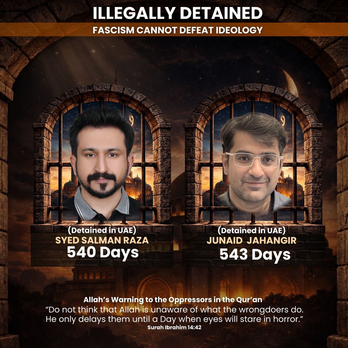 Eid Mubarak to these youth illegally detained in UAE at the behest of Pakistani authorities!
Salaam to these youths, spending their precious years in prison only because they support Imran Khan.
#PakistanUnderFascism
#UAE
#EidMubarakToImranKhan