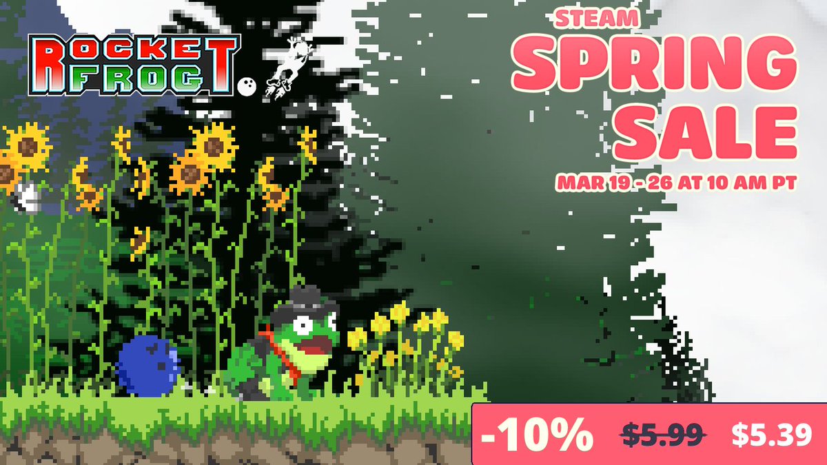 MCre8Games's tweet photo. Rocket Frog is 10% off during the Steam Spring Sale. Hop on over!
Steam: https://t.co/HC436OaZfK
#gamedev #indiegame #frogs #PGMMV #RocketFrog #climbinggame #steamspringsale2026 #platformer #retrogaming #MCre8Games https://t.co/V4QQ73VLQl