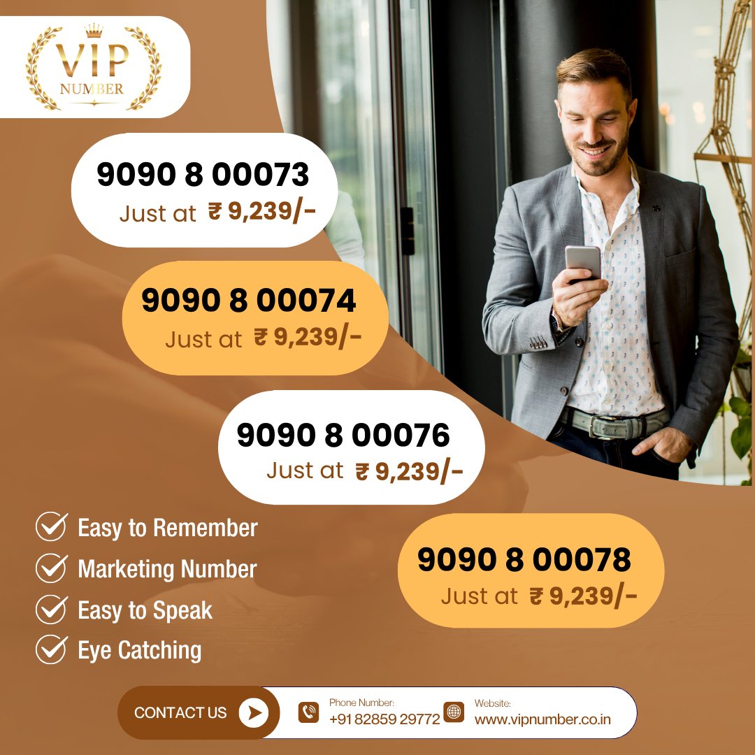 vipnumber315's tweet image. We’re offering exclusive deals on premium mobile numbers that reflect your style or simply love for easy-to-remember digits.
Visit our website vipnumber.co.in to place your order
👉tinyurl.com/38fvxszy for new offers
#vipnumber #chosenumber #fancynumbers #PremiumNumber