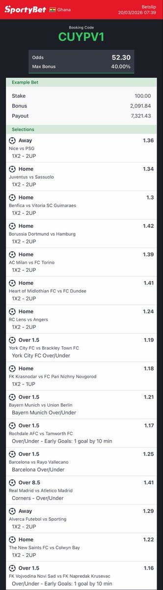 chriswrld233's tweet photo. 50 odds for the weekend 
Booking code ( CUYPV1 ) https://t.co/dbkTMhARCg