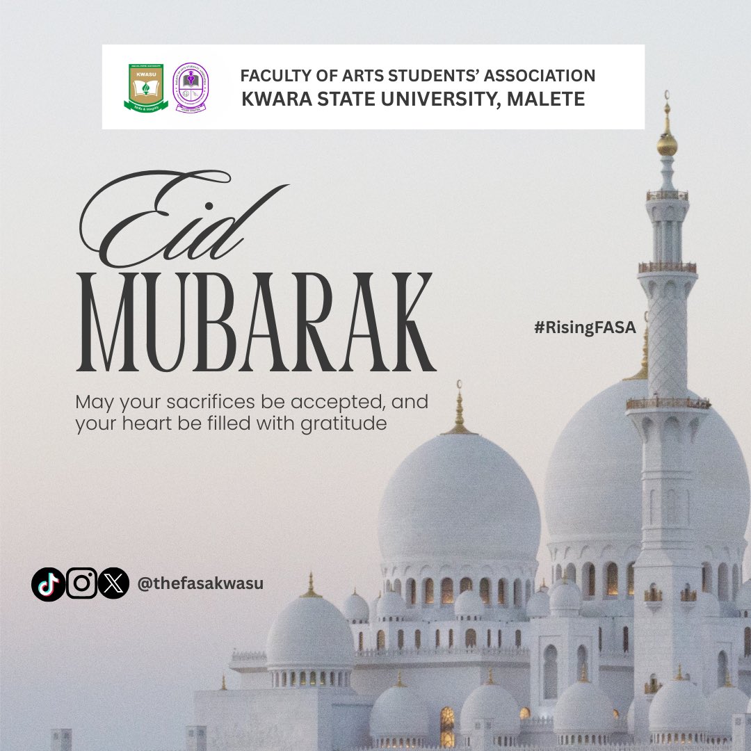thefasakwasu's tweet photo. Eid Mubarak! 🌙 May this season bring peace, gratitude, and renewed hope to all.
#RisingFASA https://t.co/3h7p9pvuLJ