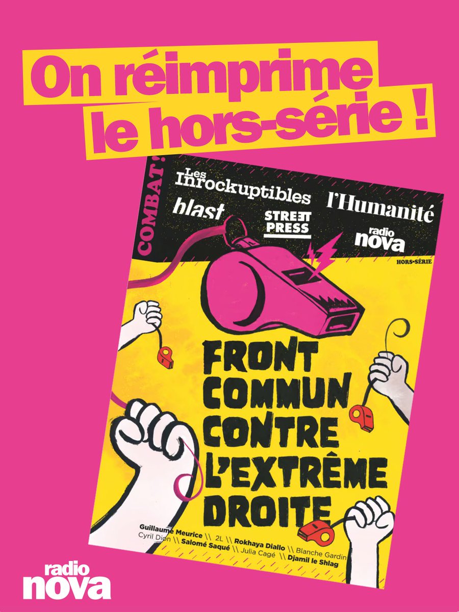 Pour éviter la rupture de stock, on réimprime 🗞️  Notre magazine commun Combat ! “Front commun contre l’extrême droite” avec <a href="/lesinrocks/">Les Inrockuptibles</a>, <a href="/blast_france/">BLAST, Le souffle de l'info</a>, <a href="/streetpress/">StreetPress</a> et <a href="/humanite_fr/">L'Humanité</a> est de nouveau dispo dans les kiosques près de chez vous ou en ligne 🔗shop.lesinrocks.com/offre/front-co…

Un