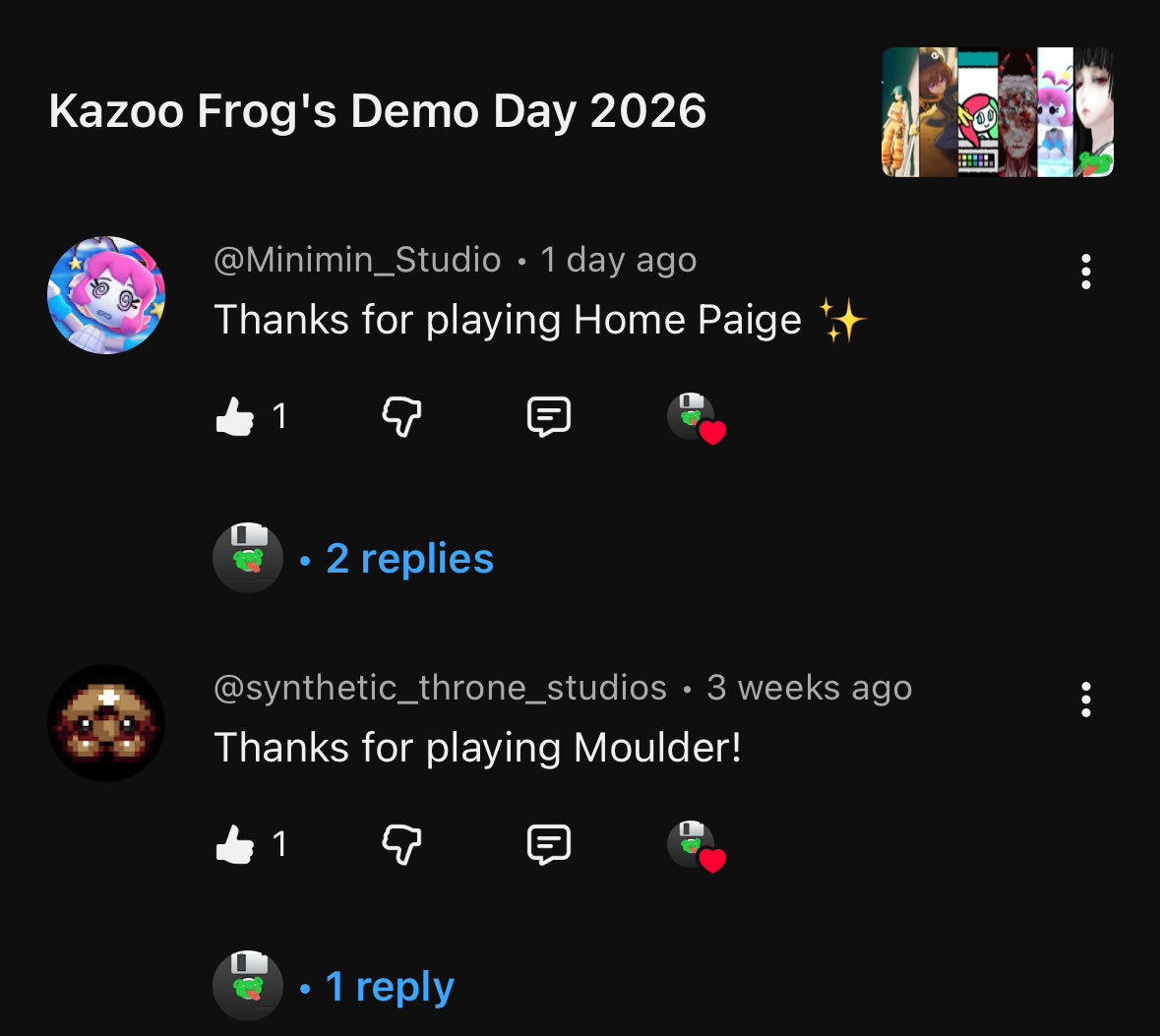 KazooPlayerGuy's tweet photo. I’m like, collecting them!

Maybe I SHOULD play more demos… https://t.co/1Er2NOAS02