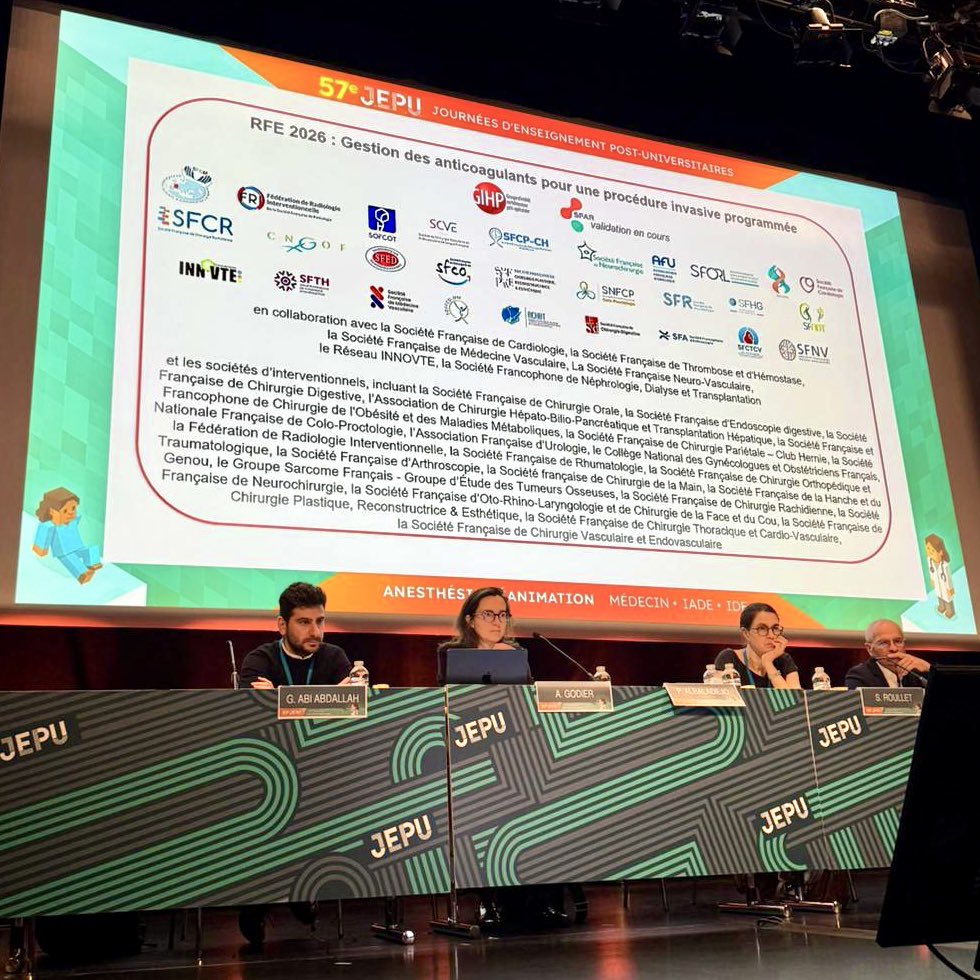 Quand Georges Abi Adballah et Anne Godier présentent en avant-première des extraits des nouvelles RFE sur la gestion des anticoagulants pour une procédure invasive programmée à la session <a href="/GIHP_official/">GIHP</a> des #JEPU! 
<a href="/HopitalPompidou/">Hôpital européen Georges-Pompidou AP-HP</a> <a href="/SFAR_ORG/">SFAR Anesthésie Réanimation</a> <a href="/AbiAGeo/">Abi Abdallah Georges</a>