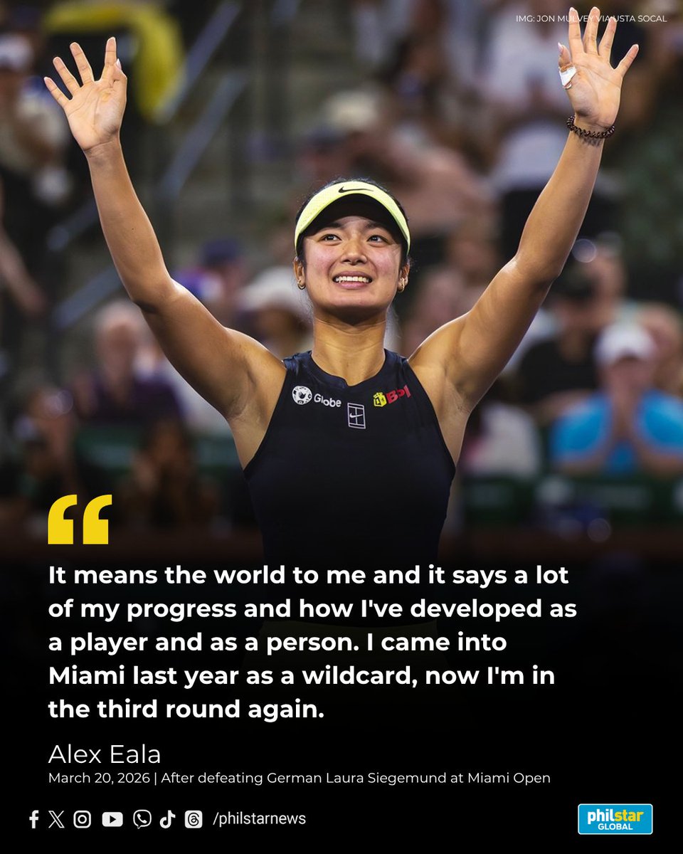 Indeed, a lot can change in a year.

From being a wildcard entry in last year’s Miami Open to a seeded player this time around, Filipina ace Alex Eala voiced joy with how she has developed in the past year.

Read: philstar.com/sports/2026/03…