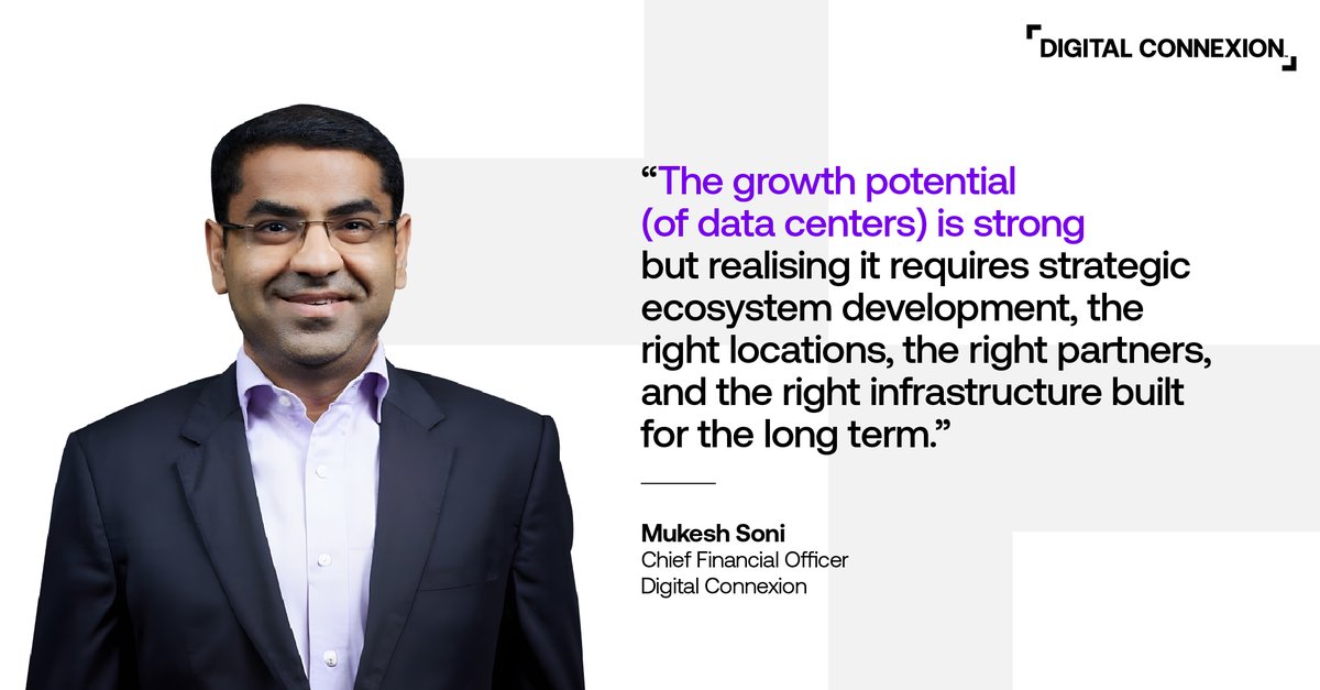 D_Connexion's tweet photo. At @CareEdge_Group’s webinar, Mukesh Soni (CFO, Digital Connexion) shared how India’s data centers are powering the digital economy driven by cloud, data, and AI.

Scalable power and sustainability will be key as India grows into a global digital infrastructure hub. https://t.co/wtgLaJ35hg