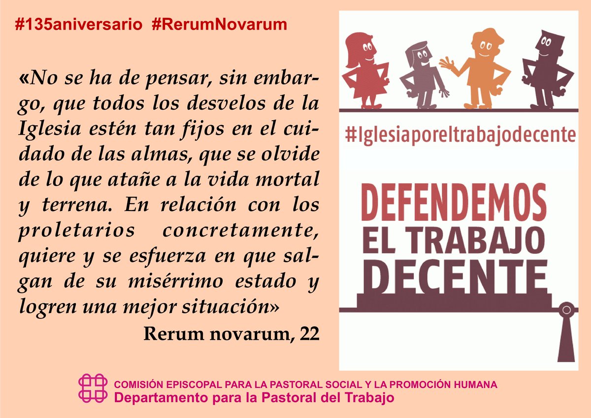 👉 "La Iglesia está vivamente comprometida en esta causa (la de los trabajadores), porque la considera como su misión, su servicio, como verificación de su fidelidad a Cristo, para poder ser verdaderamente la «Iglesia de los pobres»" LE, 8
#135aniversario #rerumnovarum
