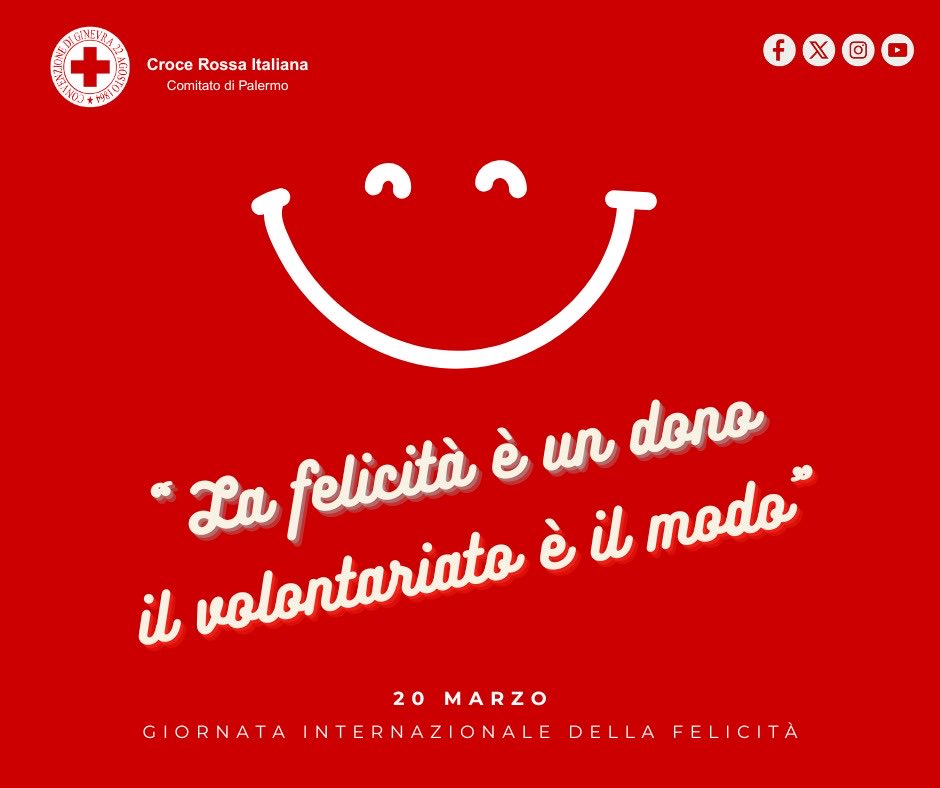 La felicità è un dono, il volontariato è il modo! 
Croce Rossa di Palermo, insieme per una città più felice!
 #Volontariato 
👉 Vuoi diventare volontario? Compila il modulo su Gaia.cri.it e unisciti a noi! 
💖 Sei già un volontario CRI? 
Lascia un ❤️ sotto questo post