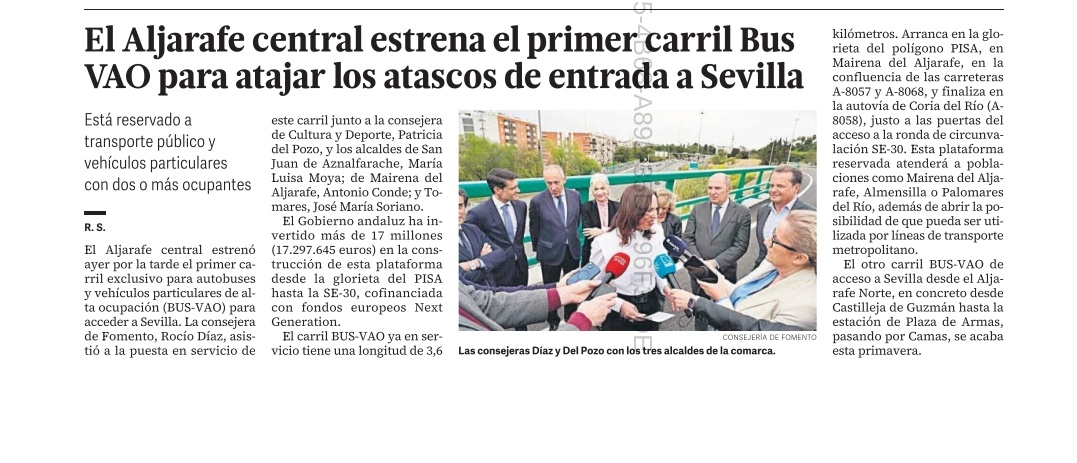 Ha tenido que llegar un gobierno del <a href="/ppopular/">Partido Popular</a> para ofrecer soluciones y comenzar a poner fin a los atascos en la entrada de Sevilla y Aljarafe.

Ya es una realidad el carril BUS-VAO que prometimos.

Cumplir con los sevillanos es garantía de un gobierno seguro y eficaz.