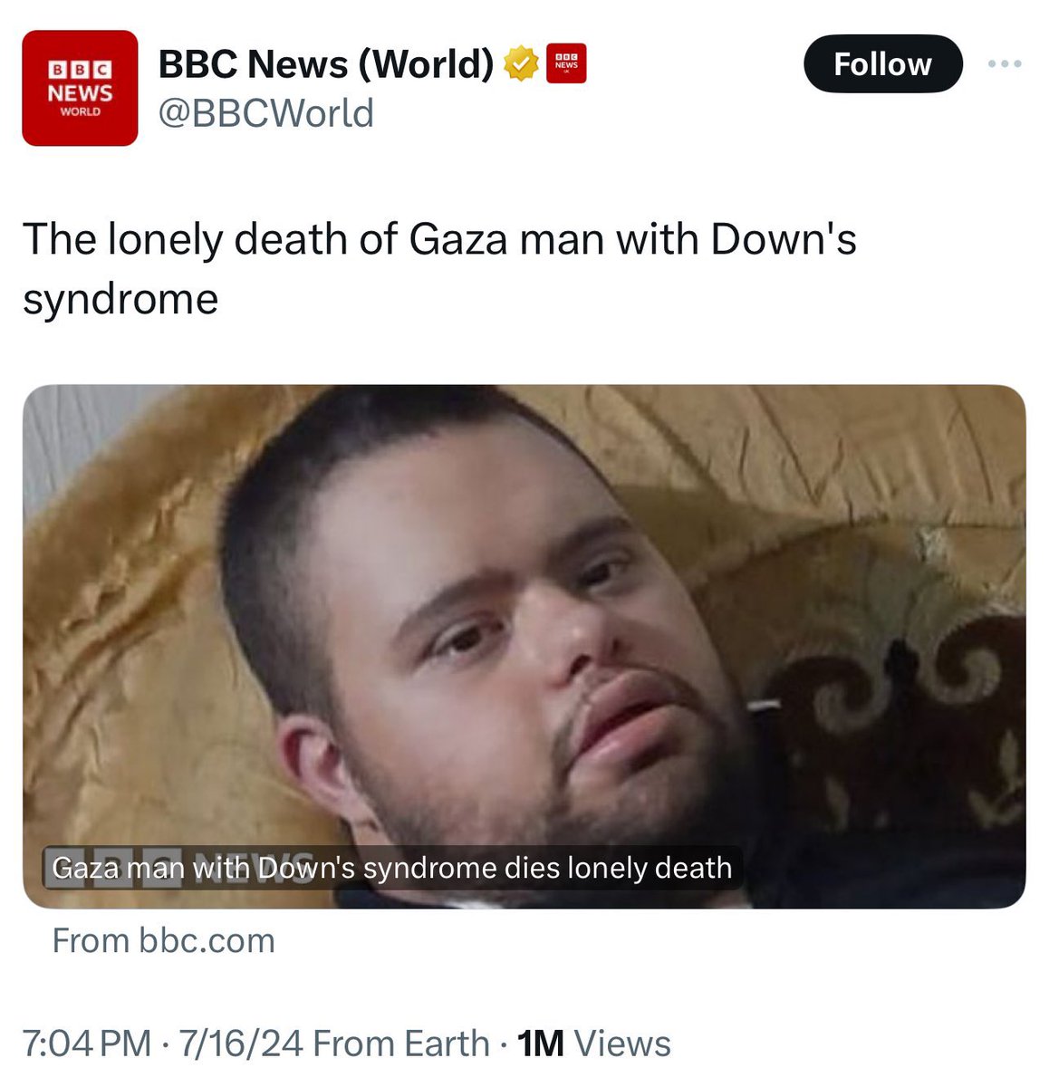 DearthOfSid's tweet photo. Never forgive the Western mainstream media for its active role in whitewashing and normalising the Gaza genocode with disgustingly misleading headlines like this. @BBCWorld was forced to delete the tweet after massive outrage but their shame is eternal. https://t.co/FWPLwkNApB