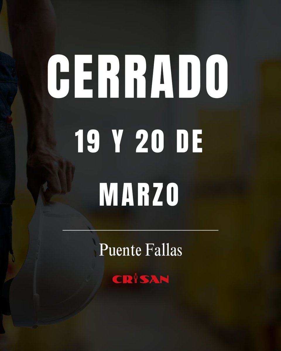 C_RopaLaboral's tweet photo. 🔥 ¡Nos vamos de puente por Fallas! 🎆

En Crisan permaneceremos cerrados los días 19 y 20 para disfrutar de estas fiestas tan especiales.

Volvemos con normalidad el lunes 23, con las pilas cargadas y listos para atenderos como siempre. https://t.co/4CsWmoYleJ