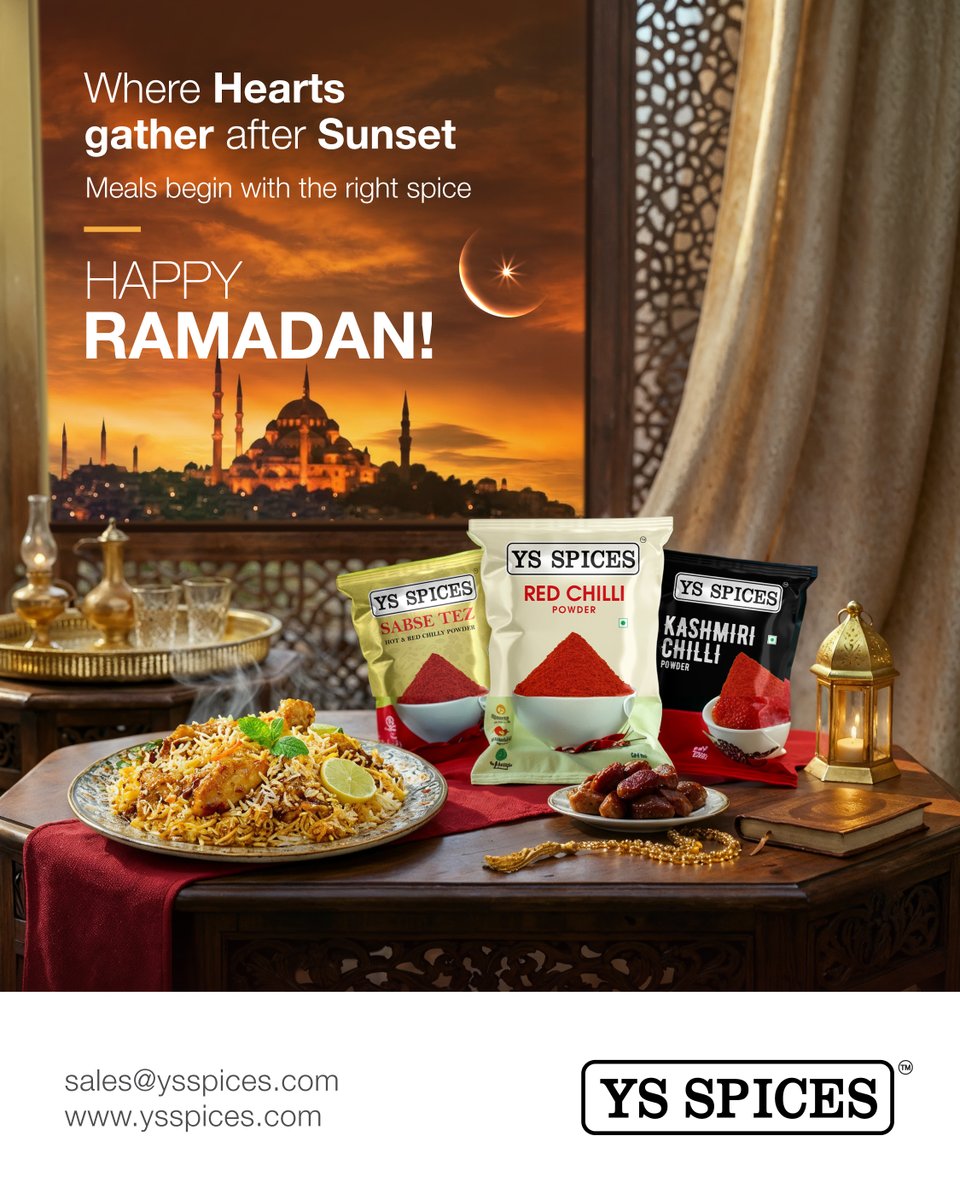 YSSpices's tweet image. As the sun sets, hearts come together and tables fill with warmth 🤍🌙.From the first bite of iftar to shared smiles, every meal begins with the right spice 🌶️
 
ysspices.com 
 
#YSSpices #RamadanVibes #AuthenticSpices #WhereHeartsGather #RamadanMoments #IftarTime