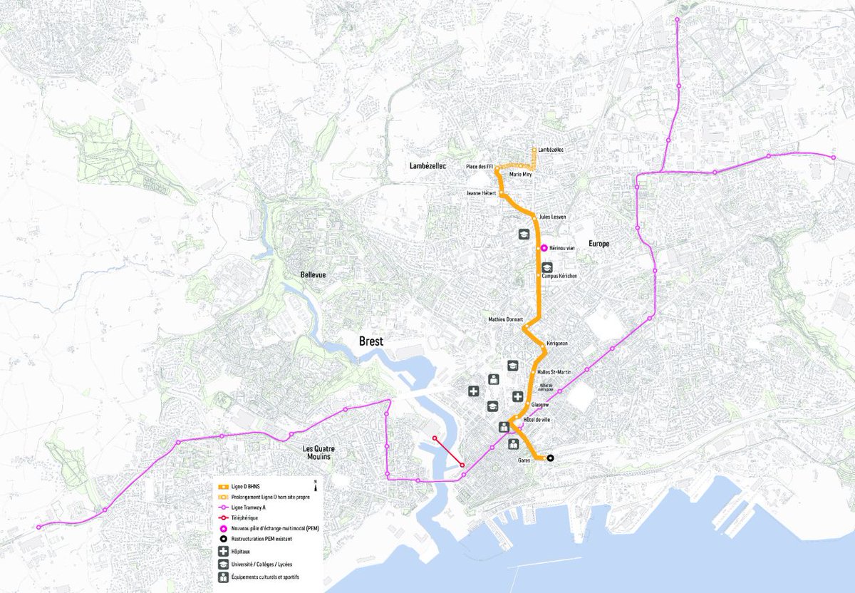 Equans_France's tweet photo. 🚊 Equans France modernise le réseau tram, bus et éclairage public de Brest (29).

Bouygues Energies & Services, Systrans, et Ineo, entités d’Equans France contribuent au projet métropolitain « Mon réseau grandit », piloté par BMa - Brest Métropole aménagement pour Brest Métropole : un programme d’envergure qui transforme la mobilité, renforce la performance énergétique et améliore le cadre de vie des habitants. 🌍✨

Ce chantier majeur intègre la nouvelle ligne B du tramway, la ligne D des bus “BHNS” (Bus à Haut Niveau de Service), la création de pôles multimodaux, 12 km de pistes cyclables et la modernisation complète de l’éclairage public, le long du corridor.

Nos équipes relèvent des défis techniques exigeants : cohabitation des modes de transport, fiabilité des systèmes critiques, supervision en temps réel, rénovation des réseaux et respect des délais dans un environnement urbain dense.

Trois expertises Equans France sont mobilisées sur ce projet :
✅ Bouygues Energies & Services - Transport Urbain et Routier pour les systèmes courants faibles, le SIV (Système d’Information Voyageur), la vidéoprotection et la GTC (Gestion Technique Centralisée).
✅ Bouygues Energies & Services et Ineo pour la rénovation de l’éclairage public, l’enfouissement des réseaux et l’installation de LED télégérées.
✅ Systrans pour l’intégration du SAEIV (Système d’Aide à l’Exploitation et à l’Information Voyageurs), véritable tour de contrôle du réseau.

📊 Chiffres clés du projet « Mon réseau grandit » :
• Mise en service : 14 février 2026
• Tram B : 5,1 km – 8 rames
• BHNS D : 4,3 km – 9 bus
• 7 pôles multimodaux
• 12 km de pistes cyclables
• 50 km de fibre optique
• 84 caméras de vidéoprotection
• 51 bornes et panneaux d’information voyageurs
• 758 mâts d’éclairage modernisés
• 29 armoires d’éclairage rénovées

Un projet structurant qui illustre la capacité d’Equans France à intégrer des solutions techniques complexes au service d’une mobilité durable, fiable et performante.

#Transport #Éclairage #Réseau