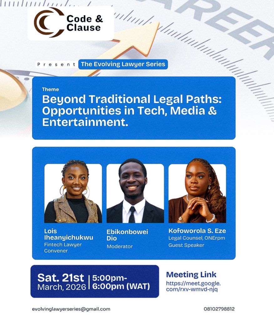 UlomaEsq's tweet image. Sometimes, all it takes is one conversation to change how you see your career. 

That’s the value of sessions like this: exposure to possibilities you may not have considered, especially for young lawyers trying to find their path. 

We’re live tomorrow by 5pm. 
#Lawyer