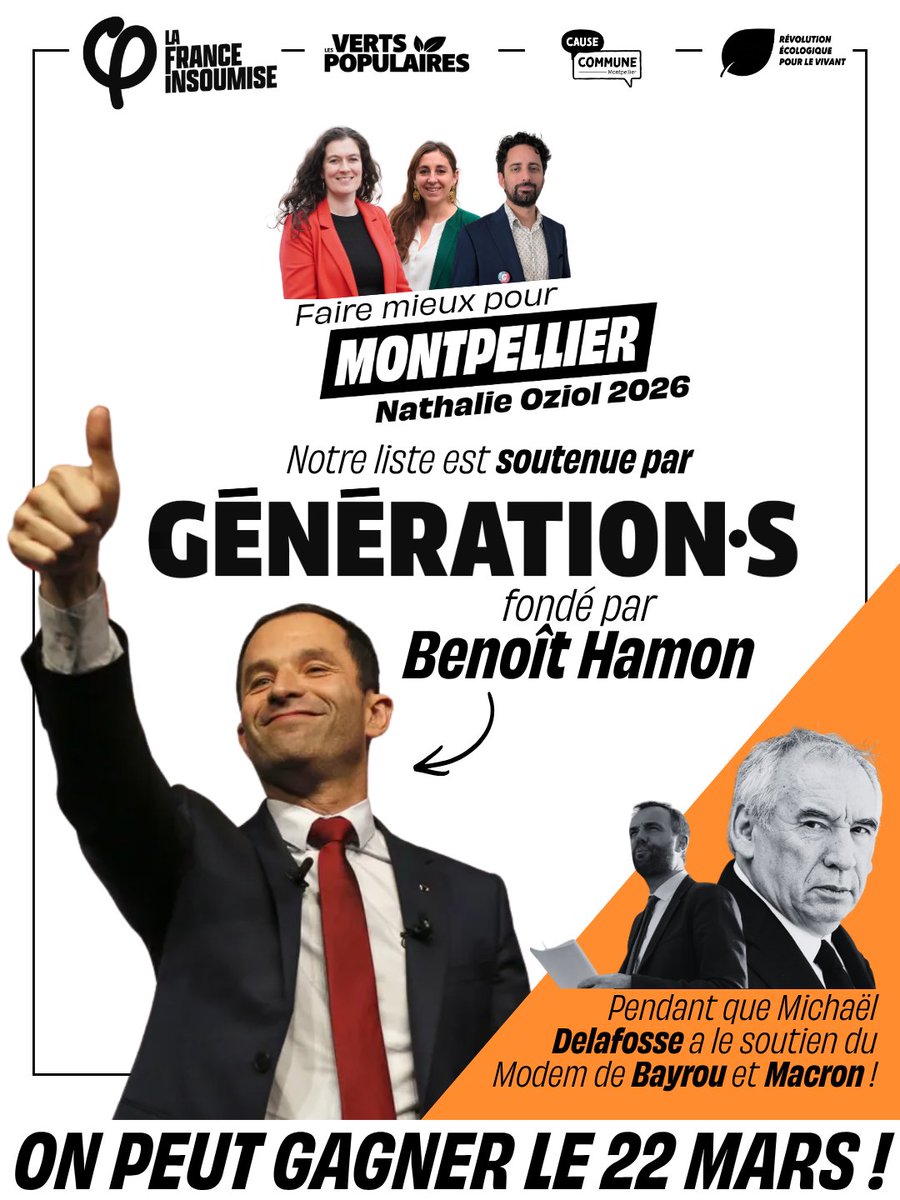 JuliaMignacca's tweet image. ✊ La gauche qui agit à #Montpellier
Soutenue par @GenerationsMvt, nous portons l’écologie réelle et la solidarité.
Face à nous : l’alliance avec le MoDem macroniste.

🗳️ Dimanche 22 mars, ne vous trompez pas de gauche
#FaireMieuxPourMontpellier