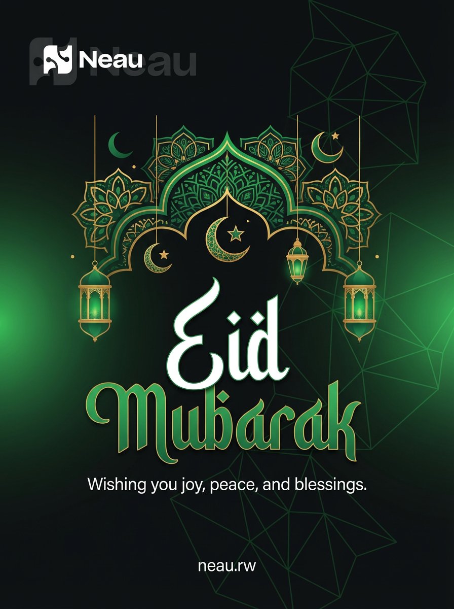 NeauRw's tweet photo. Eid Mubarak from all of us at Neau! 🌙✨ Wishing you and your loved ones a blessed celebration filled with joy, peace, and prosperity. — https://t.co/uJmP7xxMCU
#EidMubarak #Eid2026 #EidAlFitr #Neau #Rwanda #Kigali #TechRwanda #EastAfrica https://t.co/ExjKiai6lk
