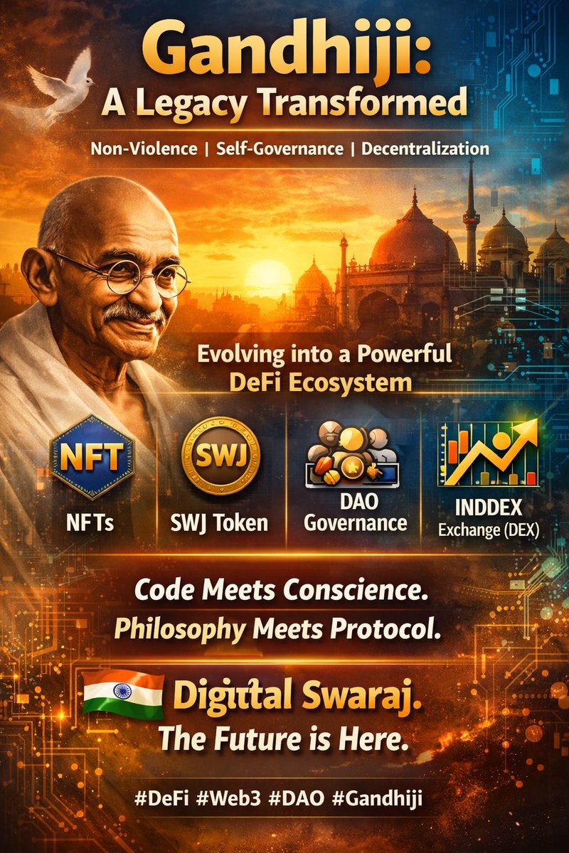 manas36623184's tweet photo. Gandhiji is not just a legacy… it’s a living ecosystem. 🕊️

Built on:
⚖️ Non-violence
🧠 Self-governance
🌐 Decentralization

We’re evolving into a powerful DeFi network 🚀

🔹 NFTs
🔹 SWJ Token
🔹 DAO Governance
🔹 INDDEX (DEX)

Code meets conscience.
Philosophy meets protocol.

This is digital Swaraj. 🇮🇳✨
This is the future.

#DeFi #Web3 #DAO #Decentralization #Gandhiji.io @CryptoPendu
