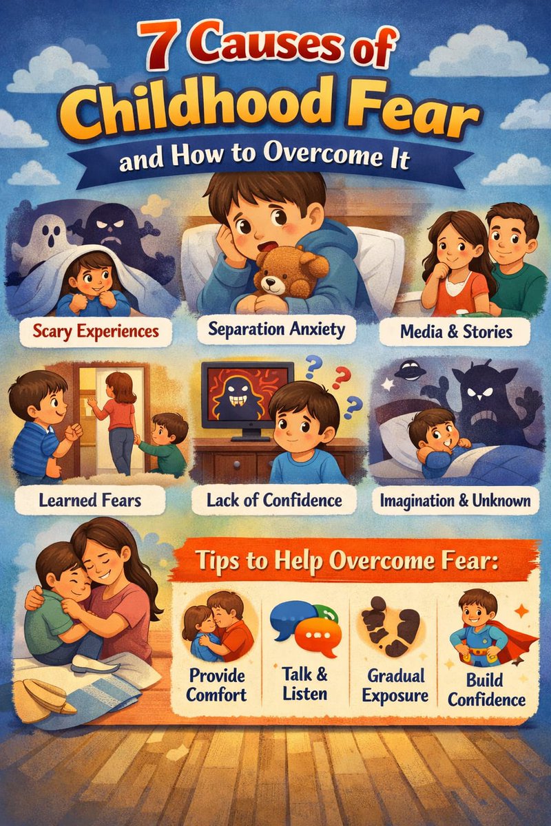 Lumechrono96757's tweet image. "43% of kids 6–12 face multiple fears: darkness, animals, being alone &amp;amp; more. Normal? Yes. But how to help them overcome?
7 causes + practical tips (desensitization, reassurance &amp;amp; therapy when needed).
Read now:
 lumechronos.com/childhood-fear/

#Parenting #ChildhoodFears #Kids