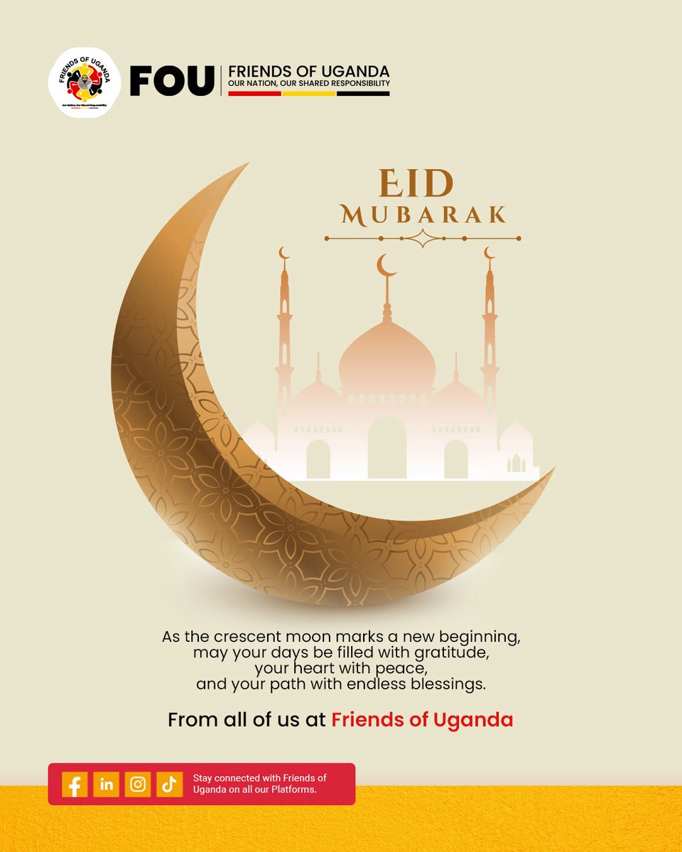 friendsofuganda's tweet photo. 🌙 Eid Mubarak from Friends of Uganda! May this special day bring peace, unity, and blessings to all. 🤍🇺🇬

#FOU #EidMubarak https://t.co/1ZrfXq8xC7