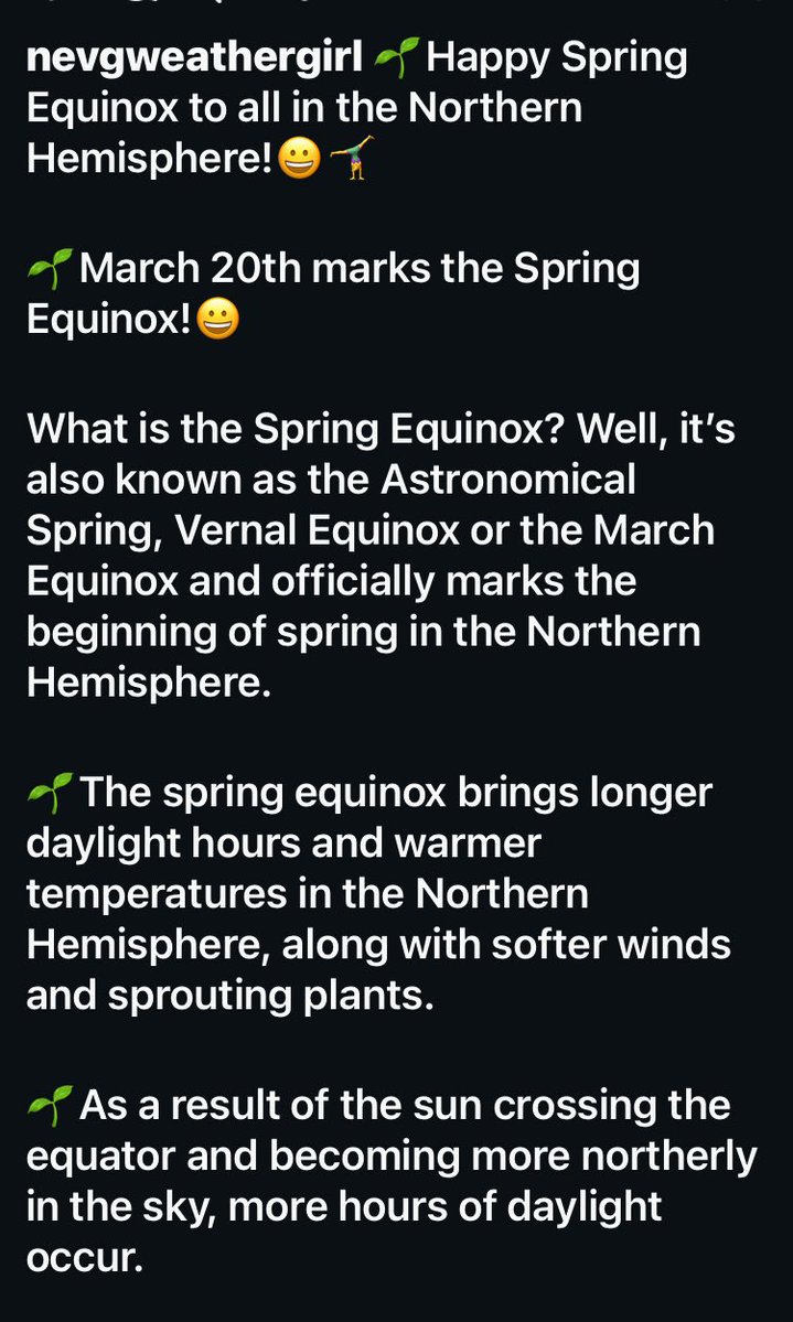 NevGWeatherGirl's tweet image. 🌱Happy Spring Equinox 2026! 😎💚

#March20th 📆
#HappySpringtime 😎
#SpringEquinox2026 🌱🌼
#NorthernHemisphere ⬆️
#FirstDayOfAstrologicalSpring 💚🌱