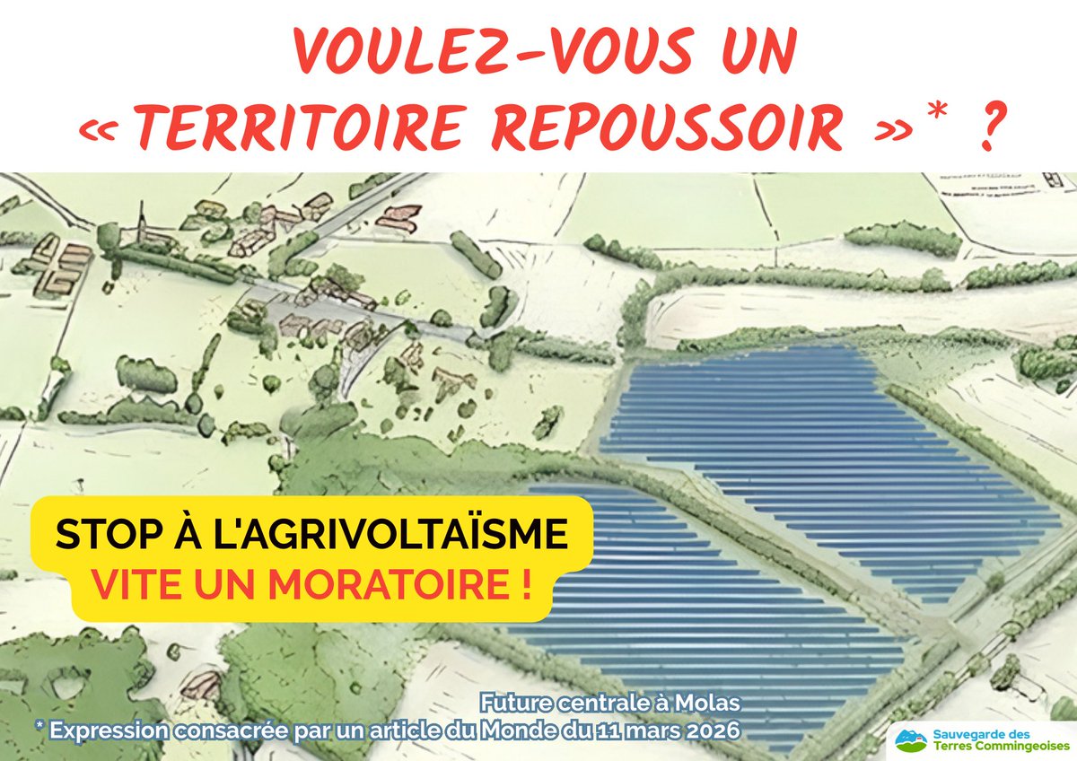 Voulez-vous un territoire repoussoir ? Vite un moratoire sur l'agrivoltaïsme !

terrescommingeoises.fr/pas-de-territo…

#agrivoltaïsme #photovoltaïque #agriculture #biodiversité #Comminges #HauteGaronne #Occitanie #Municipales #Municipales2026 #Mairie #Commune #Intercommunalité <a href="/PrefetOccitanie/">Préfet d'Occitanie et de la Haute-Garonne</a>