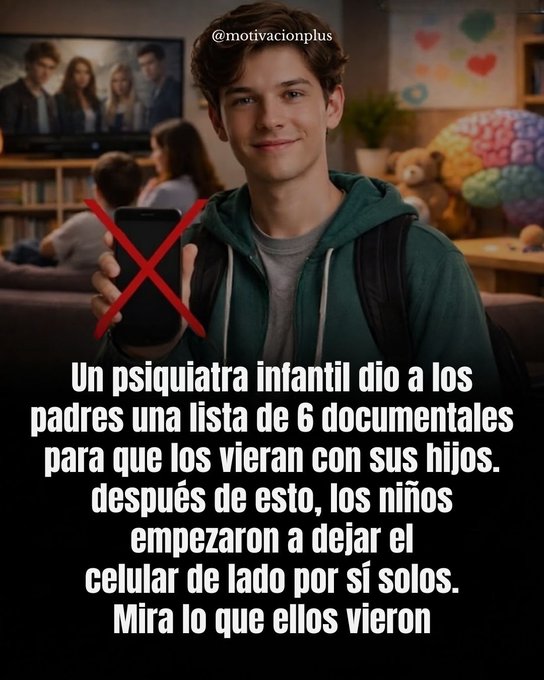 Un psiquiatra infantil dio a los padres una lista de 6 documentales para que los vieran con sus hijos.

Después de esto, los niños empezaron a dejar el celular de lado por sí solos.

Mira lo que ellos vieron:

-Hilo-