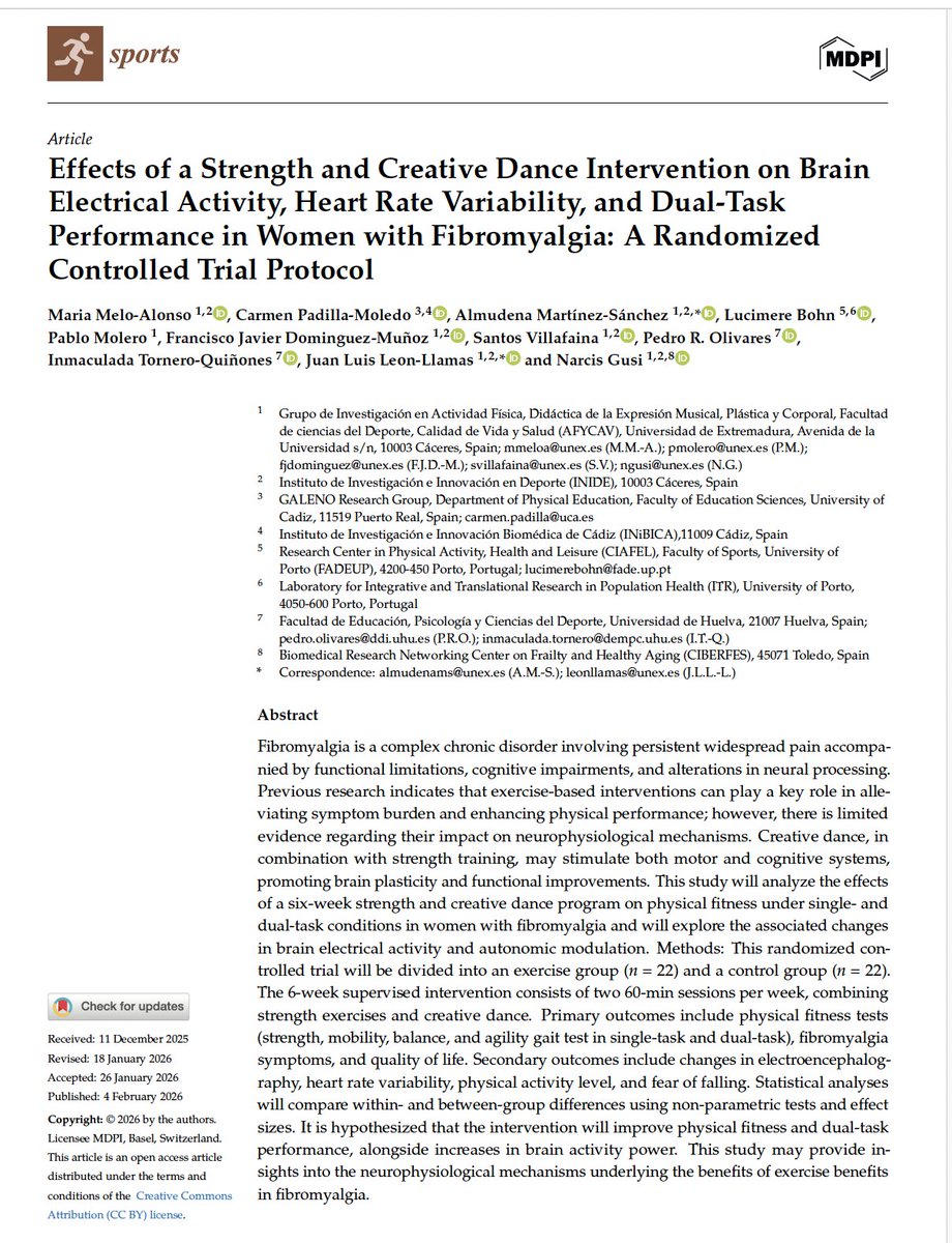 kayracai's tweet photo. Creative DANCE + STRENGHT TRAINING, may stimulate both MOTOR and COGNITIVE systems. Published: @Sports_MDPI Fullarticle ➡️ https://t.co/ZeaV6wL3uO
@galenoresearch @ExpresivaAfyec @MDPIOpenAccess #exercise #dance #CognitiveSystem #Fibromyalgia #electroencephalography #fitnesss https://t.co/XScUxqiA7q