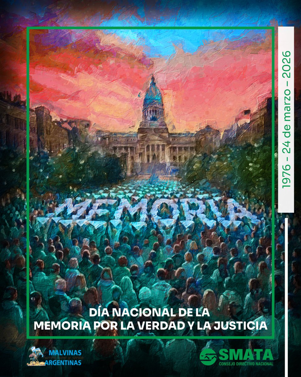 1976 – 24 de marzo – 2026
𝐃𝐢́𝐚 𝐝𝐞 𝐥𝐚 𝐌𝐞𝐦𝐨𝐫𝐢𝐚 𝐩𝐨𝐫 𝐥𝐚 𝐕𝐞𝐫𝐝𝐚𝐝 𝐲 𝐥𝐚 𝐉𝐮𝐬𝐭𝐢𝐜𝐢𝐚

A 50 años del golpe de Estado del 24 de marzo de 1976, recordamos a las víctimas de la última dictadura cívico-militar que usurpó el poder hasta 1983.

El Consejo