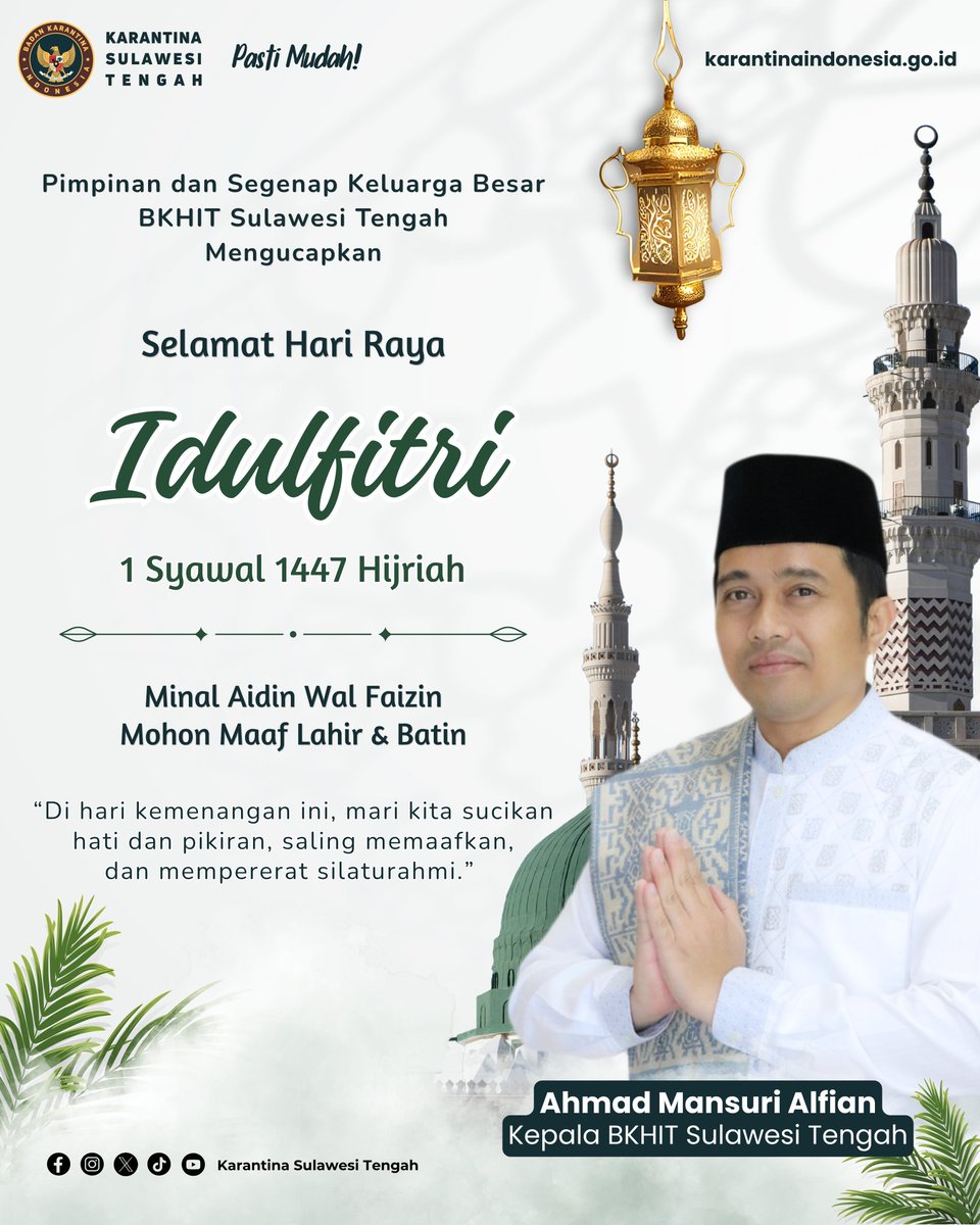 Di hari kemenangan ini, mari kita sucikan hati dan pikiran, saling memaafkan, dan mempererat silaturrahmi. 

Selamat Hari Raya Idulfitri 1447 Hijriah

Minal Aidin Wal Faizin, Mohon Maaf Lahir &amp; Batin 🙏🏼